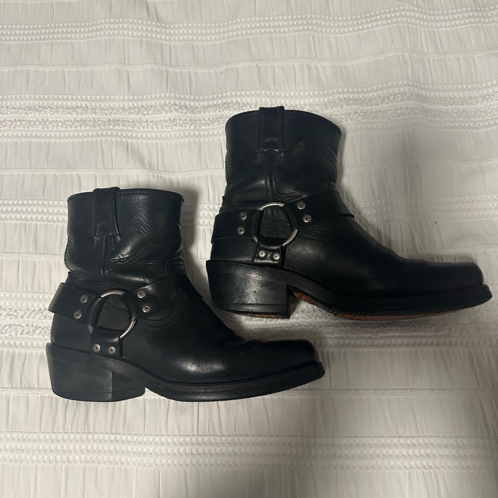 Harley Davidson Black Leather Harness Ankle Boots